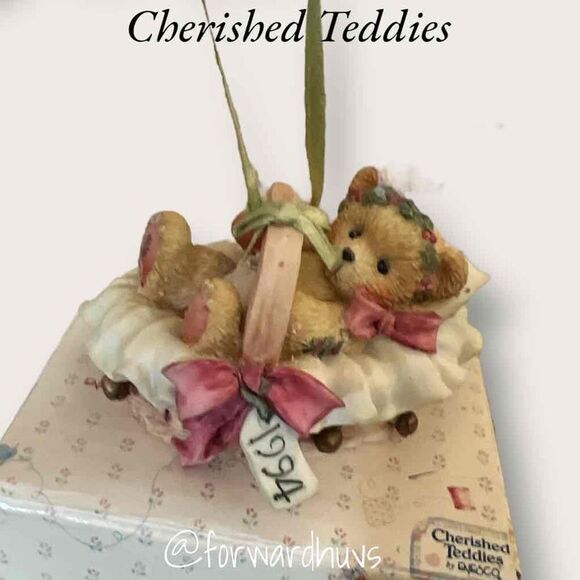 Enesco Cherished Teddies 1994 "Beary Christmas" Adorable Baby in Basket - Picture 3 of 10